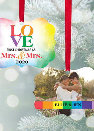 Personalized "Mrs & Mrs Love Watercolor" Ornament Personalized Ornament by ORNAMENT SHOP EXCLUSIVE