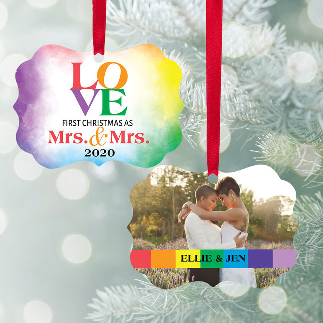 holiday personalized mrs & mrs love watercolor christmas ornament – Christmas ornament, holiday tree decoration or gift