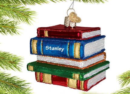 engraved personalized stack of books christmas ornament – Christmas ornament, holiday tree decoration or gift