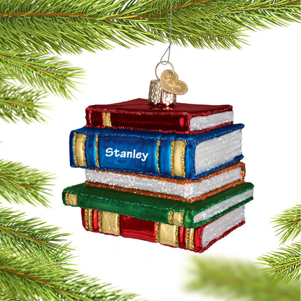engraved personalized stack of books christmas ornament – Christmas ornament, holiday tree decoration or gift