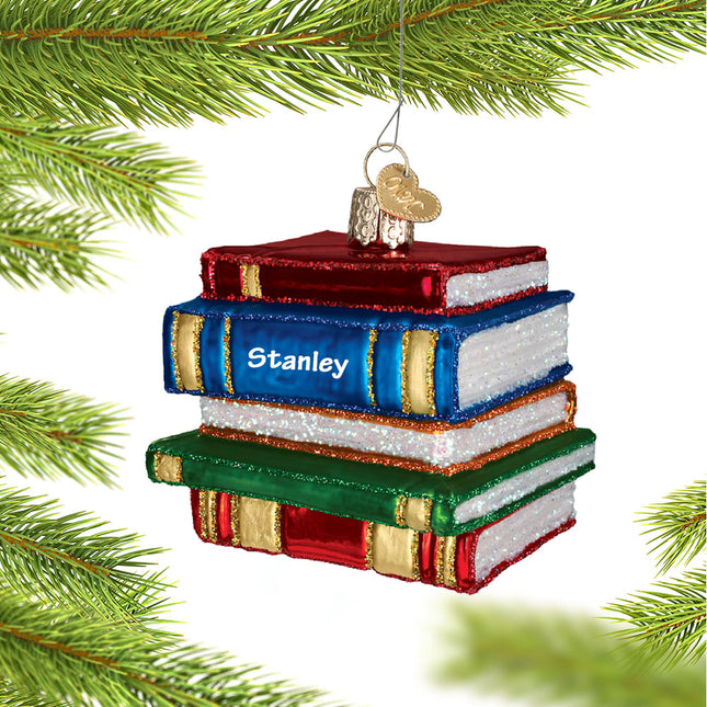 engraved personalized stack of books christmas ornament – Christmas ornament, holiday tree decoration or gift