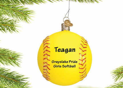 decorative personalized yellow softball christmas ornament – Christmas ornament, holiday tree decoration or gift