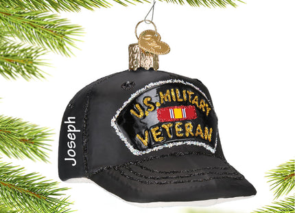 engraved personalized veteran's cap christmas ornament – Christmas ornament, holiday tree decoration or gift