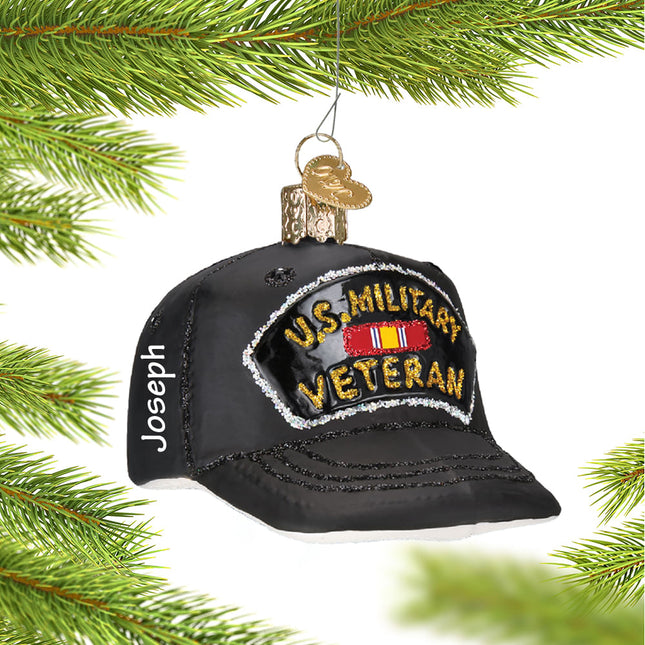 engraved personalized veteran's cap christmas ornament – Christmas ornament, holiday tree decoration or gift