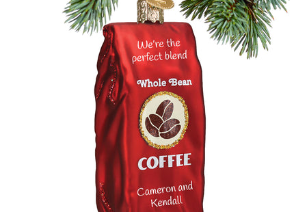 holiday personalized bag of coffee beans christmas ornament – Christmas ornament, holiday tree decoration or gift