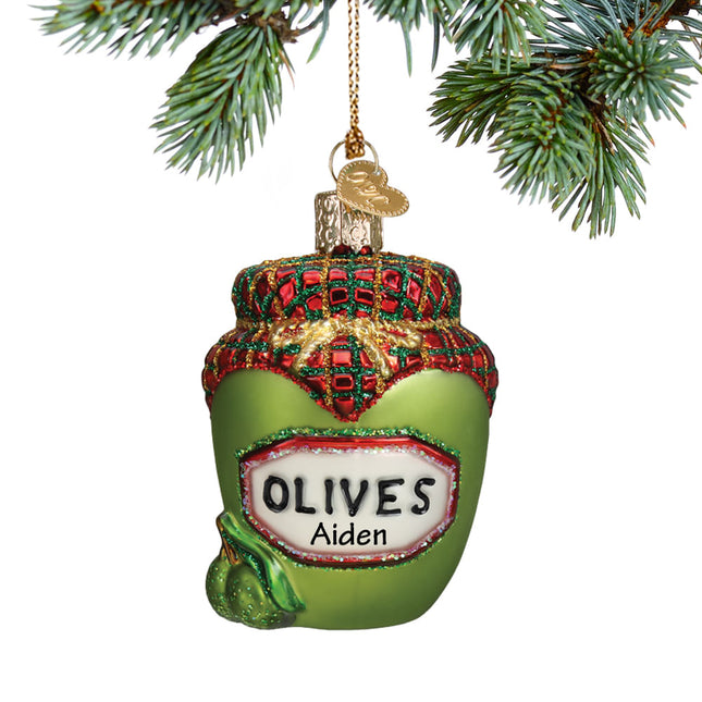 holiday personalized jar of olives christmas ornament – Christmas ornament, holiday tree decoration or gift