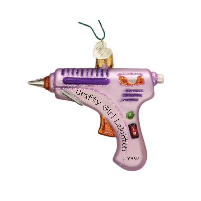 Personalized Crafty Girl hot glue gun Christmas ornament with custom name and year