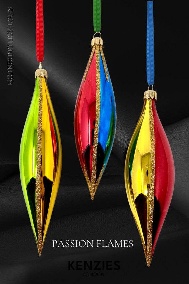 Passion Flames Set/3 Glass Christmas Ornaments