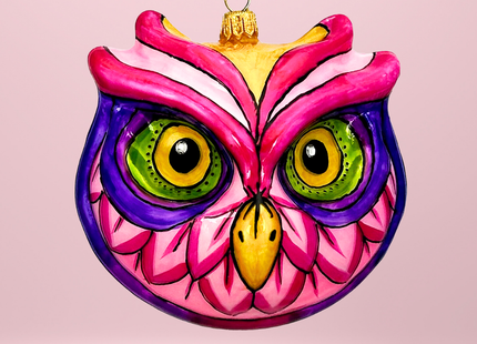 Peony Owl Polish Glass Ornament