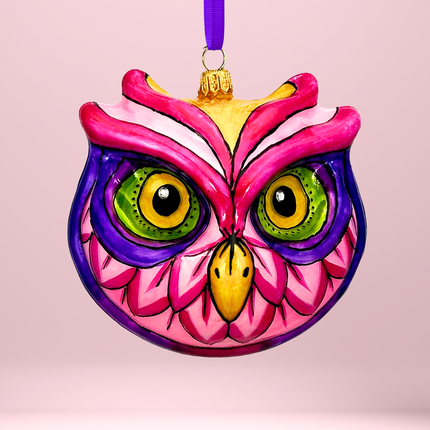 Peony Owl Polish Glass Ornament