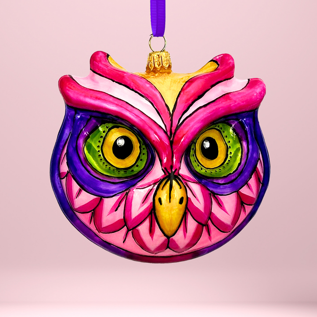 Peony Owl Polish Glass Ornament