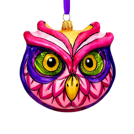Peony Owl Polish Glass Ornament