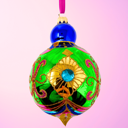 Peridot Sparkling Gem Glass Christmas Bauble