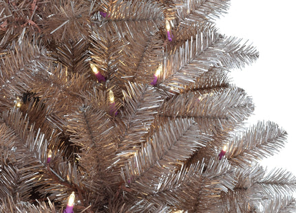 5' Pre-lit Multifunction Rose Gold Oregon Fir Tinsel Tree with Metal Stand and Instant Connect