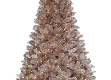 5' Pre-lit Multifunction Rose Gold Oregon Fir Tinsel Tree with Metal Stand and Instant Connect