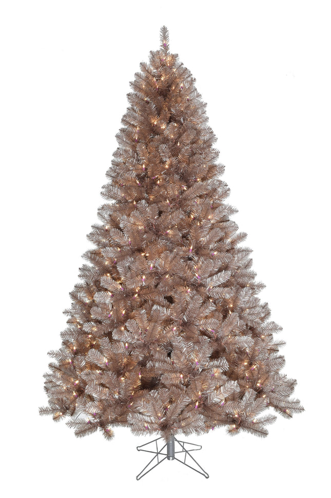 5' Pre-lit Multifunction Rose Gold Oregon Fir Tinsel Tree with Metal Stand and Instant Connect