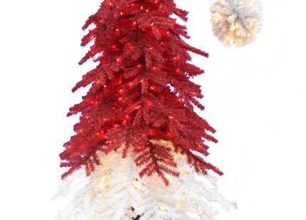 Pre-lit Santa Hat Christmas Tree with Red and Warm White Lights and Square Metal Base