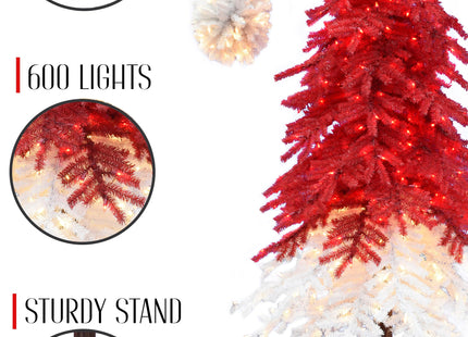 Pre-lit Santa Hat Christmas Tree with Red and Warm White Lights and Square Metal Base