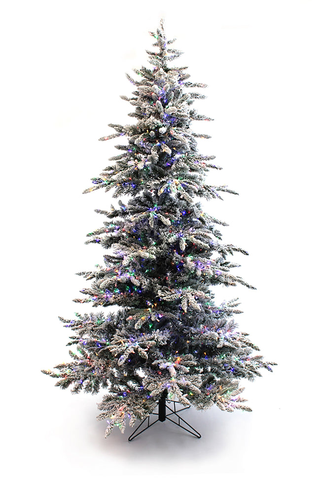 Prelit Slim Snow Flocked Christmas Tree with Warm White & Multicolor Lights
