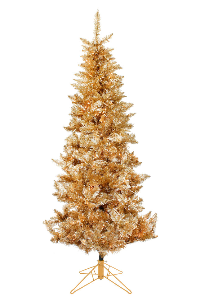 Rose Gold Slim Prelit Christmas Tree with Warm White Lights