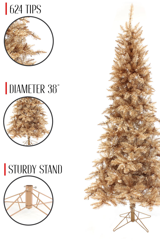 Rose Gold Slim Christmas Tree Unlit with Metal Stand