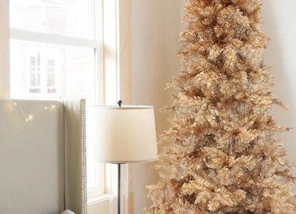 Rose Gold Slim Christmas Tree Unlit with Metal Stand