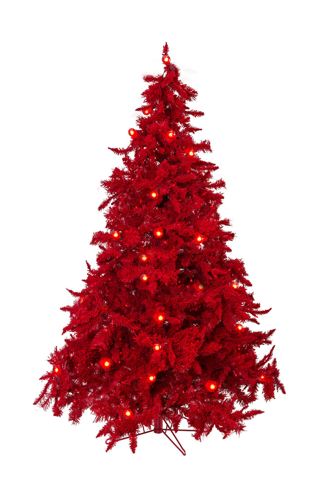 Prelit Ruby Red Christmas Tree with Small & Large Lights