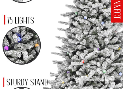 Pre-lit Large Bulb Snow Flocked Grand Noble Fir with Metal Stand - Instant Connect Feature