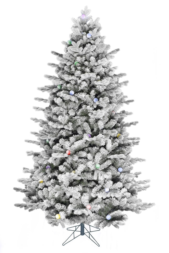 Pre-lit Large Bulb Snow Flocked Grand Noble Fir with Metal Stand - Instant Connect Feature