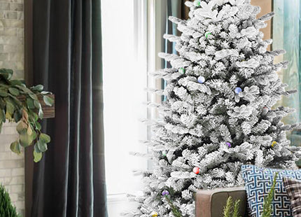 Pre-lit Large Bulb Snow Flocked Grand Noble Fir with Metal Stand - Instant Connect Feature