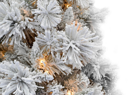 Pre-lit Slim Snow Flocked Atka Christmas Tree with Metal Stand and Instant Connect