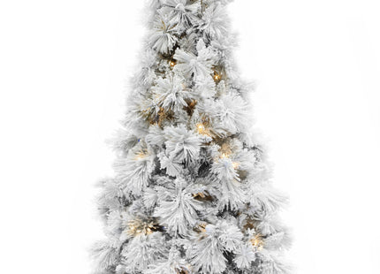 Pre-lit Slim Snow Flocked Atka Christmas Tree with Metal Stand and Instant Connect