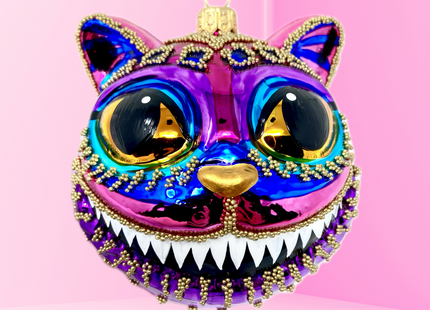 Ruby Cheshire Cat Glass Ornament