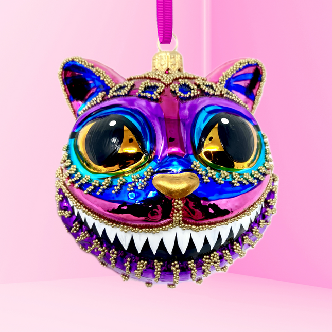 Ruby Cheshire Cat Glass Ornament