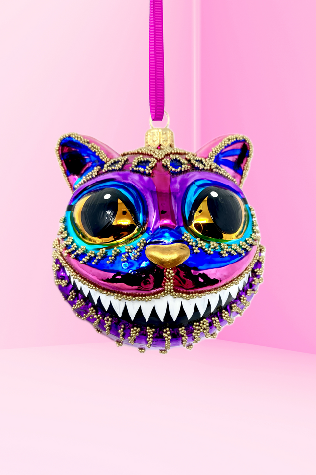 Ruby Cheshire Cat Glass Ornament