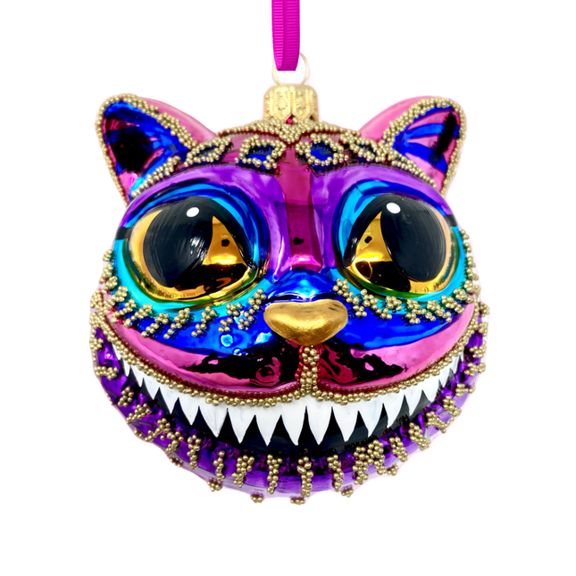 Ruby Cheshire Cat Glass Ornament