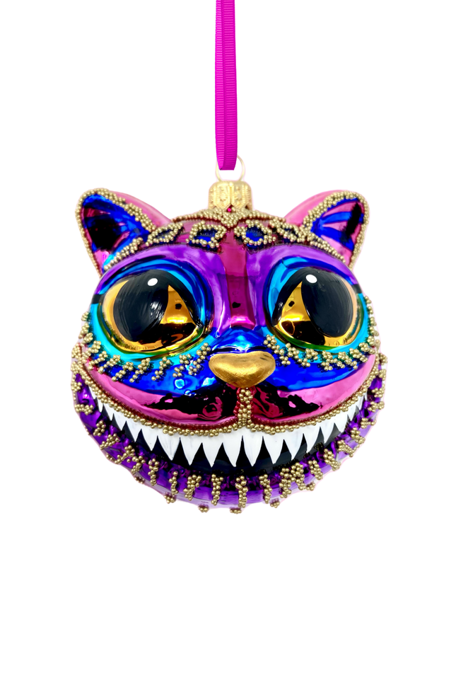 Ruby Cheshire Cat Glass Ornament