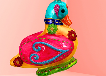 Folk Duck Polish Glass Ornament