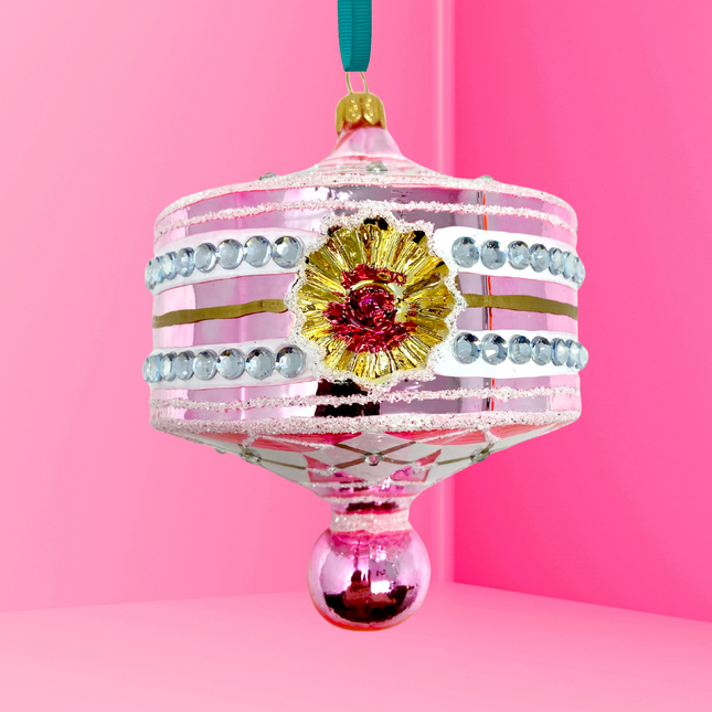 Pink Harlequin Lantern Glass Ornament