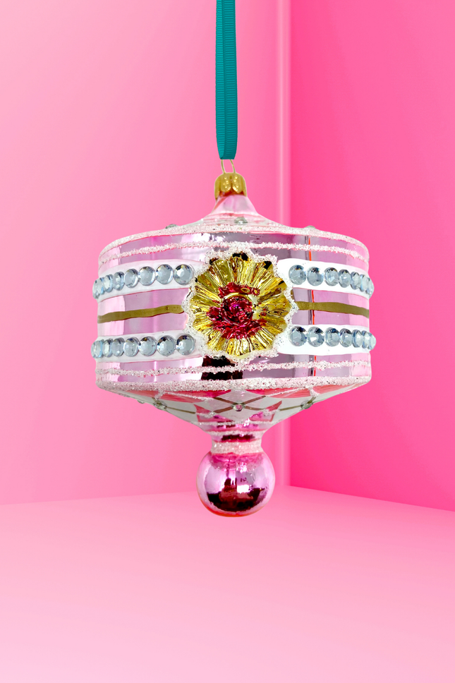 Pink Harlequin Lantern Glass Ornament