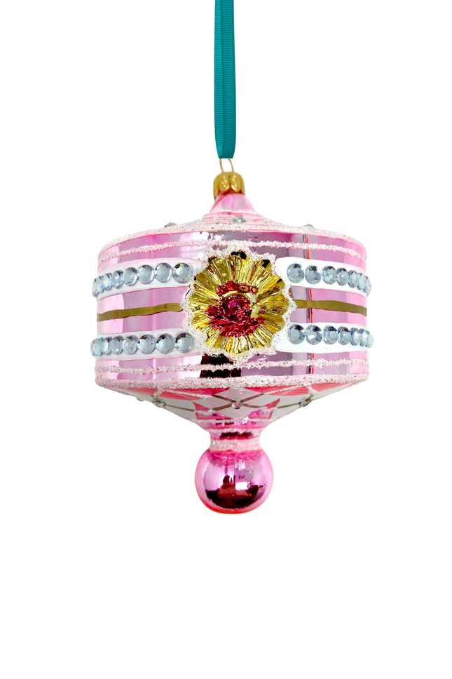 Pink Harlequin Lantern Glass Ornament
