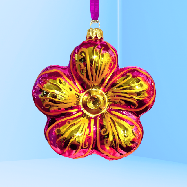 Ruby Hibiscus Polish Glass Ornament