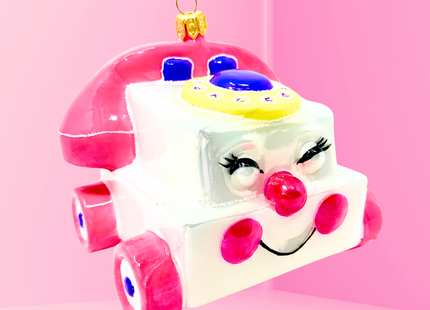 Pink Retro Telephone Glass Christmas Ornament