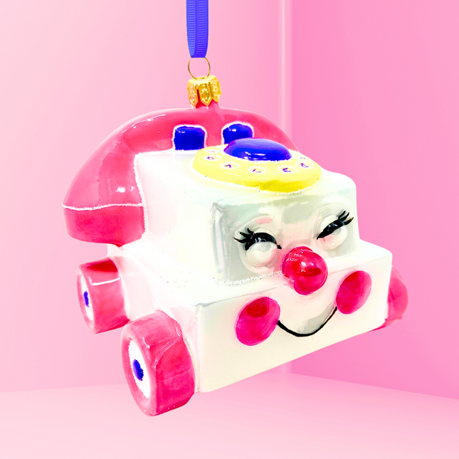 Pink Retro Telephone Glass Christmas Ornament