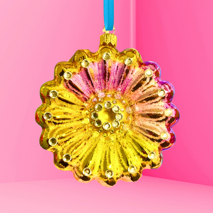 Pink + Yellow Daisy Polish Glass Ornament