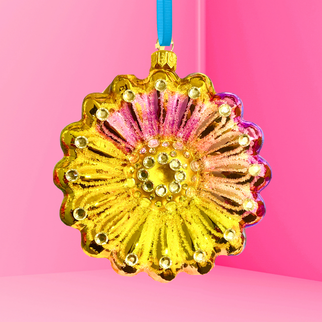 Pink + Yellow Daisy Polish Glass Ornament