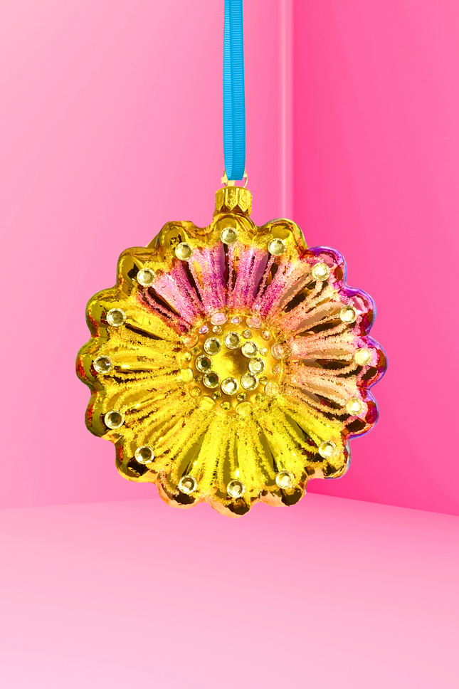Pink + Yellow Daisy Polish Glass Ornament