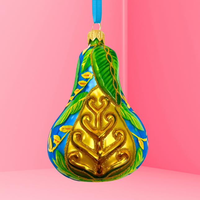 Blue Positano Pear Glass Ornament