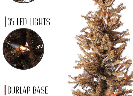 2' Pre-Lit Brown Burlap Base Christmas Tree