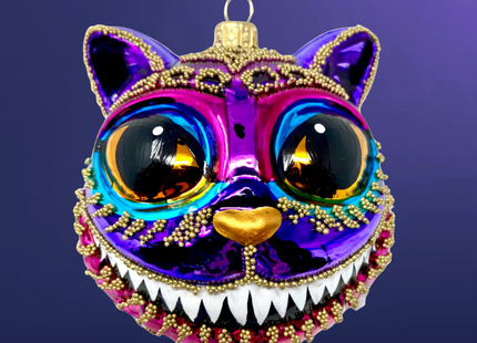 Amethyst Cheshire Cat Glass Ornament